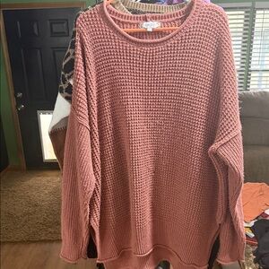 Pink Rose Textured Knit Crew Neck Sweater